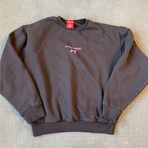 Lonely ghost pink bow and brown sweatshirt size Small.
